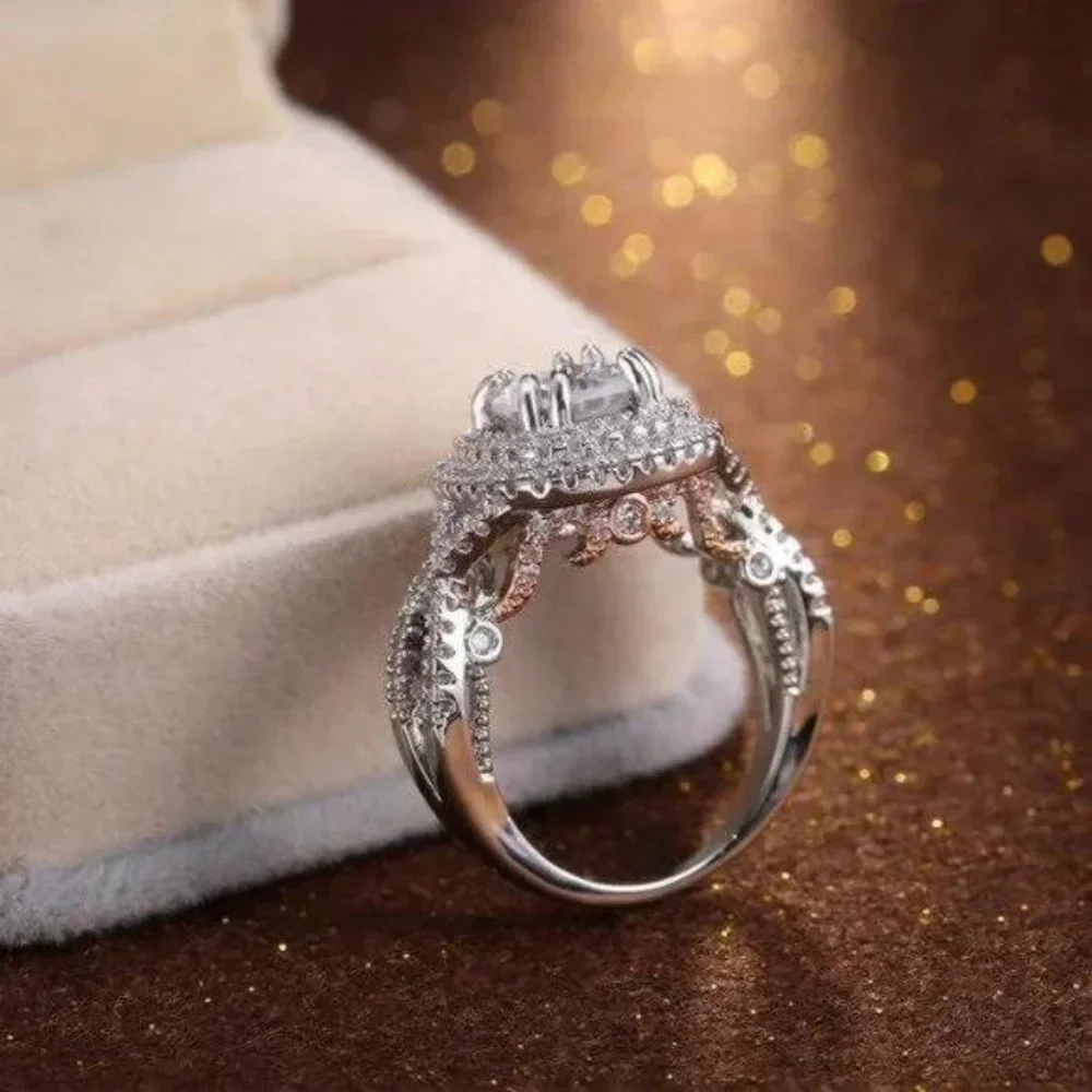 NEW Two Tone Silver Round Diamond Halo Ring - Picture 7 of 7